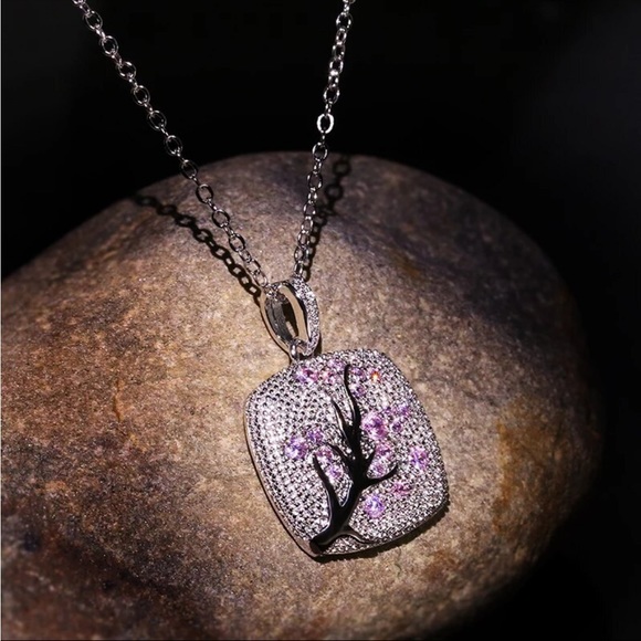 New Trendy Elegant Plum Tree Branch Blossom Charm Necklace - Picture 6 of 10
